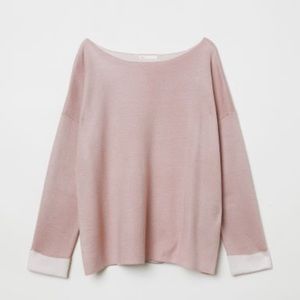Basic H&M Boat Neck Light Pink Boxy Knit Sweater